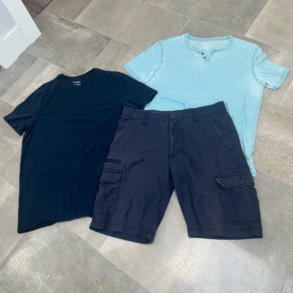 Cargo Shorts & Two Large Shirts